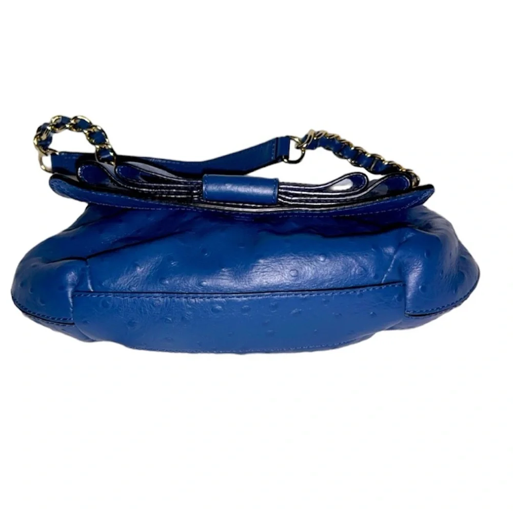 Kate Spade Blue Charm City Ostrich Shoulder Bag with Bow. Care Card included